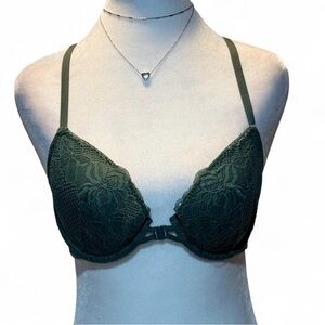 Auden Dark Green Lace Bra Front Closure 34B